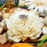 0.55 Carat (ctw) 10K White Gold Round Pink Sapphire & White Diamond Ladies Engagement Bridal Ring Matching Band Set 1/2 CT