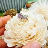 0.55 Carat (ctw) 10K White Gold Round Pink Sapphire & White Diamond Ladies Engagement Bridal Ring Matching Band Set 1/2 CT