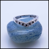 0.15 Carat (ctw) 10K White Gold Round Real Black & White Diamond Wedding Stackable Band Anniversary Guard Chevron Ring