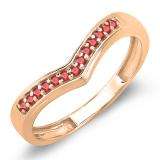 0.15 Carat (ctw) 18K Rose Gold Round Real Ruby Wedding Stackable Band Anniversary Guard Chevron Ring