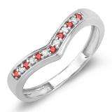 0.15 Carat (ctw) 10K White Gold Round Real Ruby & White Diamond Wedding Stackable Band Anniversary Guard Chevron Ring