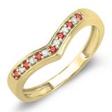 0.15 Carat (ctw) 10K Yellow Gold Round Real Ruby & White Diamond Wedding Stackable Band Anniversary Guard Chevron Ring
