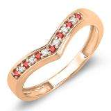 0.15 Carat (ctw) 14K Rose Gold Round Real Ruby & White Diamond Wedding Stackable Band Anniversary Guard Chevron Ring