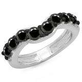 1.00 Carat (ctw) 10K White Gold Round Black Diamond Ladies Anniversary Wedding Band Matching Ring 1 CT
