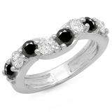 1.00 Carat (ctw) 10K White Gold Round Alternate White & Black Diamond Ladies Anniversary Wedding Band Matching Ring 1 CT