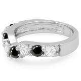 1.00 Carat (ctw) 10K White Gold Round Alternate White & Black Diamond Ladies Anniversary Wedding Band Matching Ring 1 CT