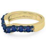 1.00 Carat (ctw) 14K Yellow Gold Round Blue Sapphire Ladies Anniversary Wedding Band Matching Ring 1 CT
