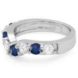 1.00 Carat (ctw) 10K White Gold Round Alternate White Diamond & Blue Sapphire Ladies Anniversary Wedding Band Matching Ring 1 CT