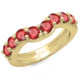 1.00 Carat (ctw) 14K Yellow Gold Round Ruby Ladies Anniversary Wedding Band Matching Ring 1 CT