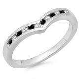 0.25 Carat (ctw) 14K White Gold Round Black & White Diamond Ladies Anniversary Wedding Stackable Band Guard Chevron Ring 1/4 CT