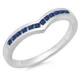 0.25 Carat (ctw) 18K White Gold Round Blue Sapphire Ladies Anniversary Wedding Stackable Band Guard Chevron Ring 1/4 CT
