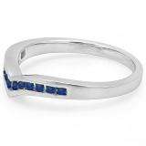 0.25 Carat (ctw) 18K White Gold Round Blue Sapphire Ladies Anniversary Wedding Stackable Band Guard Chevron Ring 1/4 CT