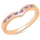 0.25 Carat (ctw) 10K Rose Gold Round Pink Sapphire & White Diamond Ladies Anniversary Wedding Stackable Band Guard Chevron Ring 1/4 CT