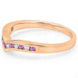 0.25 Carat (ctw) 10K Rose Gold Round Pink Sapphire & White Diamond Ladies Anniversary Wedding Stackable Band Guard Chevron Ring 1/4 CT