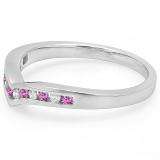 0.25 Carat (ctw) 10K White Gold Round Pink Sapphire & White Diamond Ladies Anniversary Wedding Stackable Band Guard Chevron Ring 1/4 CT