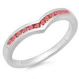 0.25 Carat (ctw) 10K White Gold Round Ruby Ladies Anniversary Wedding Stackable Band Guard Chevron Ring 1/4 CT