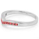 0.25 Carat (ctw) 10K White Gold Round Ruby Ladies Anniversary Wedding Stackable Band Guard Chevron Ring 1/4 CT
