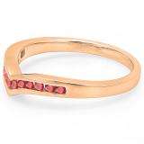 0.25 Carat (ctw) 18K Rose Gold Round Ruby Ladies Anniversary Wedding Stackable Band Guard Chevron Ring 1/4 CT