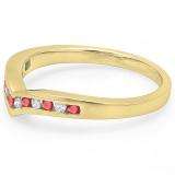 0.25 Carat (ctw) 18K Yellow Gold Round Ruby & White Diamond Ladies Anniversary Wedding Stackable Band Guard Chevron Ring 1/4 CT
