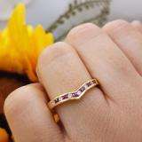 0.25 Carat (ctw) 18K Yellow Gold Round Ruby & White Diamond Ladies Anniversary Wedding Stackable Band Guard Chevron Ring 1/4 CT