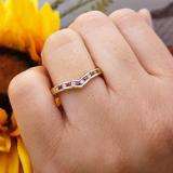 0.25 Carat (ctw) 18K Yellow Gold Round Ruby & White Diamond Ladies Anniversary Wedding Stackable Band Guard Chevron Ring 1/4 CT