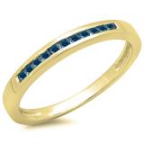 0.15 Carat (ctw) 10K Yellow Gold Round Blue Diamond Ladies Anniversary Wedding Band Stackable Ring