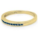 0.15 Carat (ctw) 10K Yellow Gold Round Blue Diamond Ladies Anniversary Wedding Band Stackable Ring