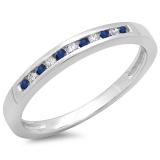 0.15 Carat (ctw) 18K White Gold Round Blue Sapphire & White Diamond Ladies Anniversary Wedding Band Stackable Ring