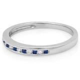 0.15 Carat (ctw) 18K White Gold Round Blue Sapphire & White Diamond Ladies Anniversary Wedding Band Stackable Ring