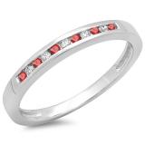 0.15 Carat (ctw) 10K White Gold Round Ruby & White Diamond Ladies Anniversary Wedding Band Stackable Ring