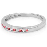 0.15 Carat (ctw) 10K White Gold Round Ruby & White Diamond Ladies Anniversary Wedding Band Stackable Ring