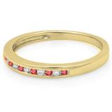 0.15 Carat (ctw) 10K Yellow Gold Round Ruby & White Diamond Ladies Anniversary Wedding Band Stackable Ring