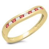 0.25 Carat (ctw) 10K Yellow Gold Round Cut Ruby & White Diamond Ladies Anniversary Wedding Band Stackable Ring 1/4 CT