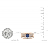 1.25 ctw Round & Baguette Cut Blue Sapphire & White Diamond Vintage Engagement Ring Set for Her in 10K Rose Gold
