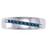 0.33 Carat (ctw) Sterling Silver Round Cut Blue Diamond Men's Stackable Anniversary Wedding Band 1/3 CT