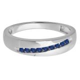0.33 Carat (ctw) Sterling Silver Round Cut Blue Sapphire Men's Stackable Anniversary Wedding Band 1/3 CT