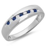 0.33 Carat (ctw) Sterling Silver Round Cut Blue Sapphire & White Diamond Men's Stackable Anniversary Wedding Band 1/3 CT