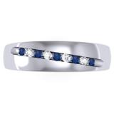 0.33 Carat (ctw) Sterling Silver Round Cut Blue Sapphire & White Diamond Men's Stackable Anniversary Wedding Band 1/3 CT
