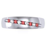 0.33 Carat (ctw) Sterling Silver Round Cut Ruby & White Diamond Men's Stackable Anniversary Wedding Band 1/3 CT