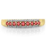 0.40 Carat (ctw) 18K Yellow Gold Round Ruby & White Diamond Ladies Anniversary Wedding Band Stackable Ring