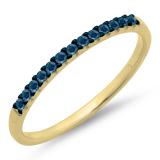 0.15 Carat (ctw) 10k Yellow Gold Round Blue Diamond Ladies Anniversary Wedding Band Stackable Ring