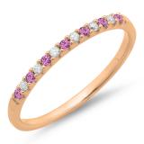 0.15 Carat (ctw) 10k Rose Gold Round Pink Sapphire & White Diamond Ladies Anniversary Wedding Band Stackable Ring