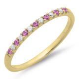 0.15 Carat (ctw) 18k Yellow Gold Round Pink Sapphire & White Diamond Ladies Anniversary Wedding Band Stackable Ring
