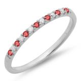 0.15 Carat (ctw) 10k White Gold Round Ruby & White Diamond Ladies Anniversary Wedding Band Stackable Ring