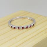 0.15 Carat (ctw) 10k White Gold Round Ruby & White Diamond Ladies Anniversary Wedding Band Stackable Ring