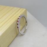 0.15 Carat (ctw) 10k White Gold Round Ruby & White Diamond Ladies Anniversary Wedding Band Stackable Ring