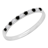 0.20 Carat (ctw) 14k White Gold Round Black & White Diamond Ladies Anniversary Wedding Ring Stackable Band 1/5 CT