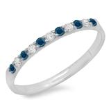 0.20 Carat (ctw) 10k White Gold Round Blue & White Diamond Ladies Anniversary Wedding Ring Stackable Band 1/5 CT