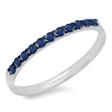 0.20 Carat (ctw) 10k White Gold Round Blue Sapphire Ladies Anniversary Wedding Ring Stackable Band 1/5 CT