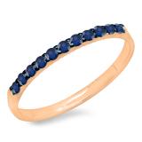 0.20 Carat (ctw) 14k Rose Gold Round Blue Sapphire Ladies Anniversary Wedding Ring Stackable Band 1/5 CT